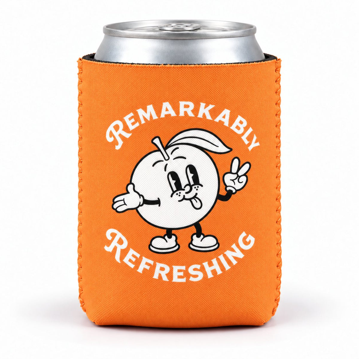 Orange Pillowz can koozie with orange mascot on a can